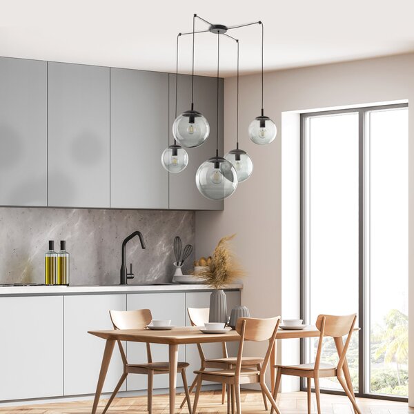 Čierny závesný luster Esme s dymovými tienidlami pre žiarovku 5x E27 – LED lustre a svietidlá > Lustre
