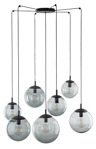 Čierny závesný luster Esme s dymovými tienidlami pre žiarovku 7x E27 – LED lustre a svietidlá > Lustre