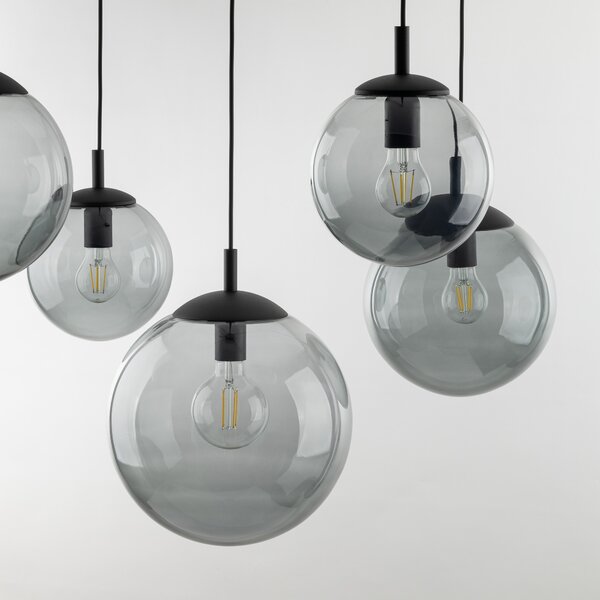Čierny závesný luster Esme s dymovými tienidlami pre žiarovku 5x E27 – LED lustre a svietidlá > Lustre