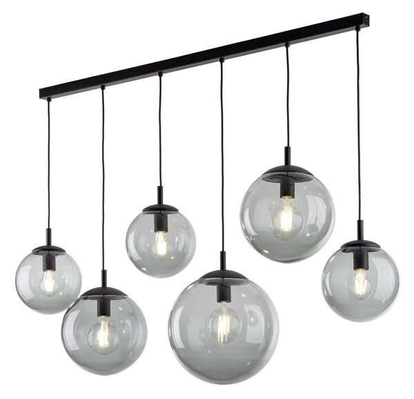 Čierny závesný luster Esme s dymovými tienidlami pre žiarovku 6x E27 – LED lustre a svietidlá > Lustre