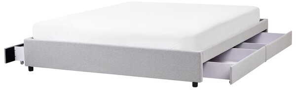 Posteľ s úložným priestorom svetlosivá látkové čalúnenie polyester 180 x 200 cm bez čela s roštom úložné zásuvky klasický štýl spálňa