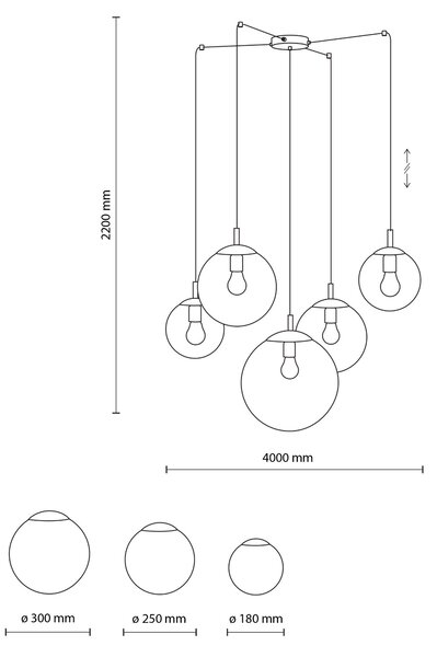 Čierny závesný luster Esme pre žiarovku 5x E27 – LED lustre a svietidlá > Lustre