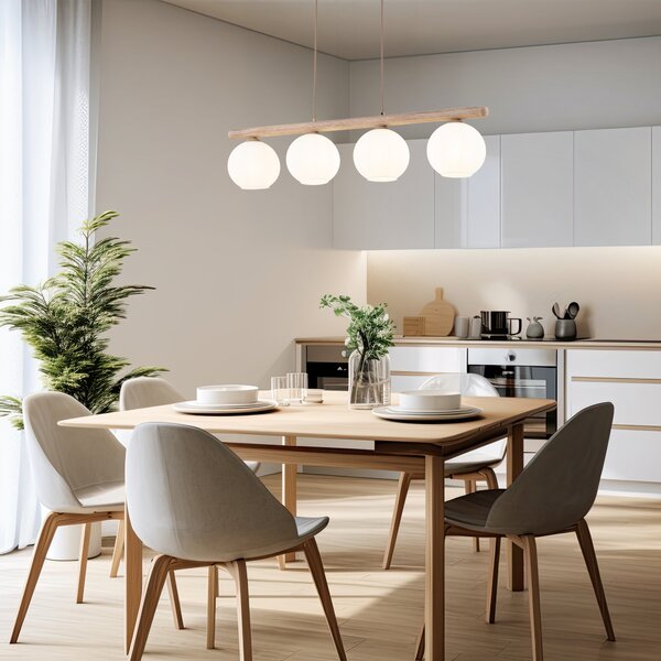 Závesný luster Virlo s dekorom dreva pre žiarovku 4x E14 – LED lustre a svietidlá > Lustre