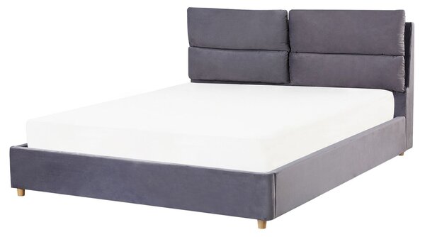 Čalúnená posteľ sivá zamatová 160 x 200 cm s úložným priestorom elegantná moderná spálňa
