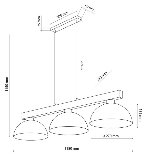 Hnedý závesný luster Oslo pre žiarovku 3x E27 – LED lustre a svietidlá > Lustre