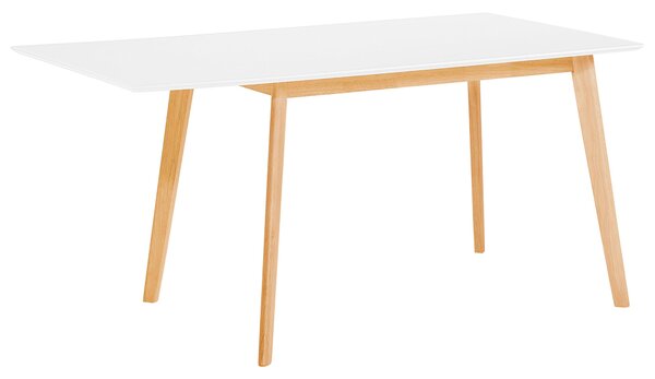 Rozkladací jedálenský stôl biela svetlé drevo MDF kaučuk 120/155 x 80 cm obdĺžnikový pre 6 osôb sklápacia doska moderný štýl jedáleň