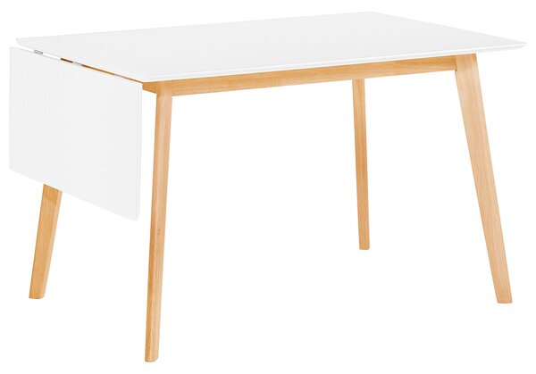 Rozkladací jedálenský stôl biela svetlé drevo MDF kaučuk 120/155 x 80 cm obdĺžnikový pre 6 osôb sklápacia doska moderný štýl jedáleň