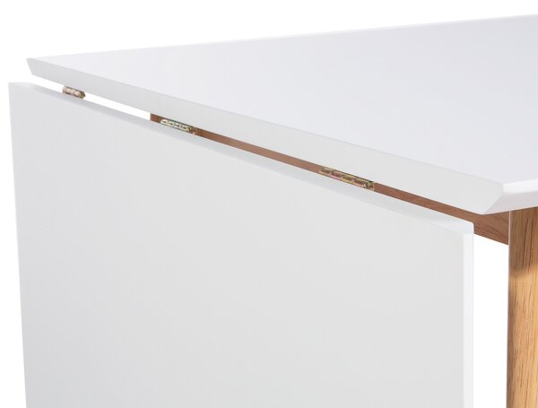 Rozkladací jedálenský stôl biela svetlé drevo MDF kaučuk 120/155 x 80 cm obdĺžnikový pre 6 osôb sklápacia doska moderný štýl jedáleň