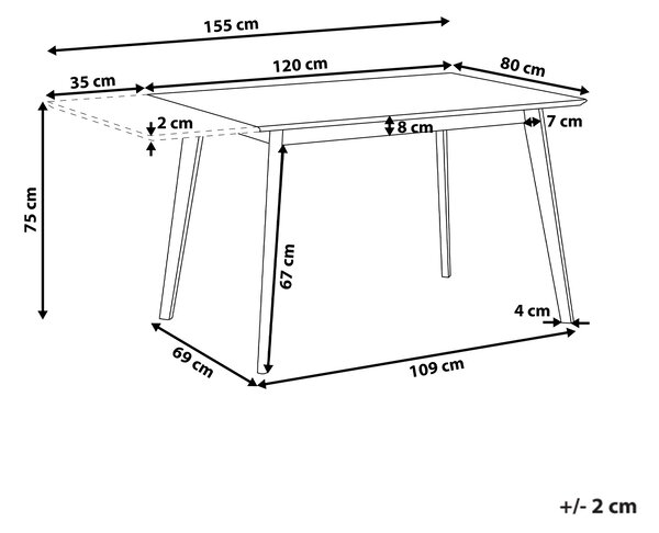 Rozkladací jedálenský stôl biela svetlé drevo MDF kaučuk 120/155 x 80 cm obdĺžnikový pre 6 osôb sklápacia doska moderný štýl jedáleň