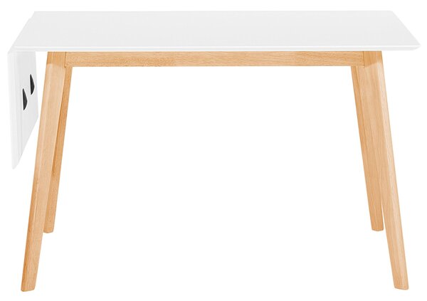 Rozkladací jedálenský stôl biela svetlé drevo MDF kaučuk 120/155 x 80 cm obdĺžnikový pre 6 osôb sklápacia doska moderný štýl jedáleň