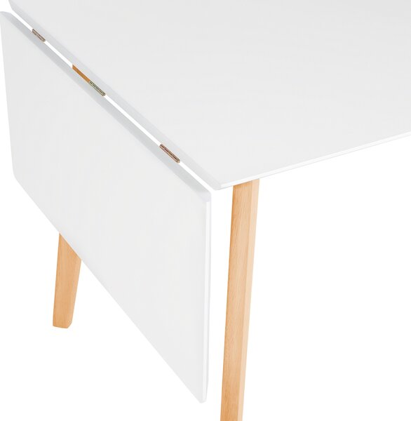 Rozkladací jedálenský stôl biela svetlé drevo MDF kaučuk 120/155 x 80 cm obdĺžnikový pre 6 osôb sklápacia doska moderný štýl jedáleň