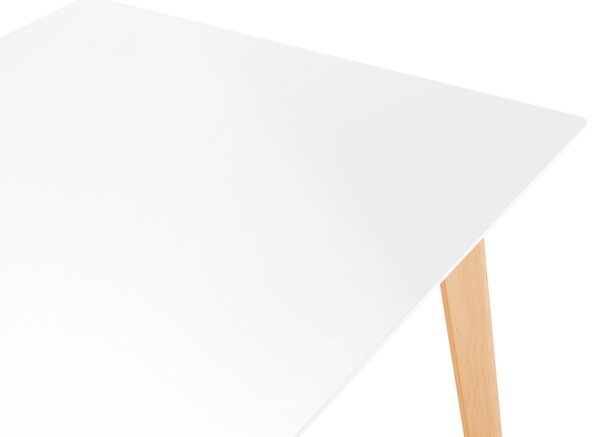 Rozkladací jedálenský stôl biela svetlé drevo MDF kaučuk 120/155 x 80 cm obdĺžnikový pre 6 osôb sklápacia doska moderný štýl jedáleň
