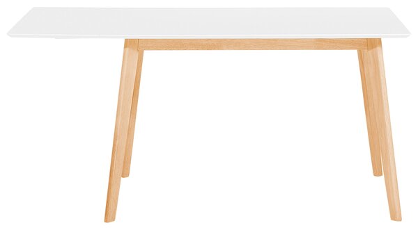 Rozkladací jedálenský stôl biela svetlé drevo MDF kaučuk 120/155 x 80 cm obdĺžnikový pre 6 osôb sklápacia doska moderný štýl jedáleň
