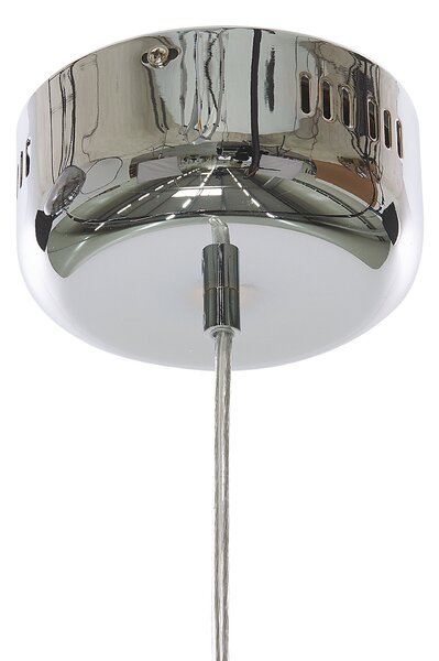 Závesná lampa strieborná priehľadná okrúhly tvar lesklý povrch moderný štýl obývačka jedáleň