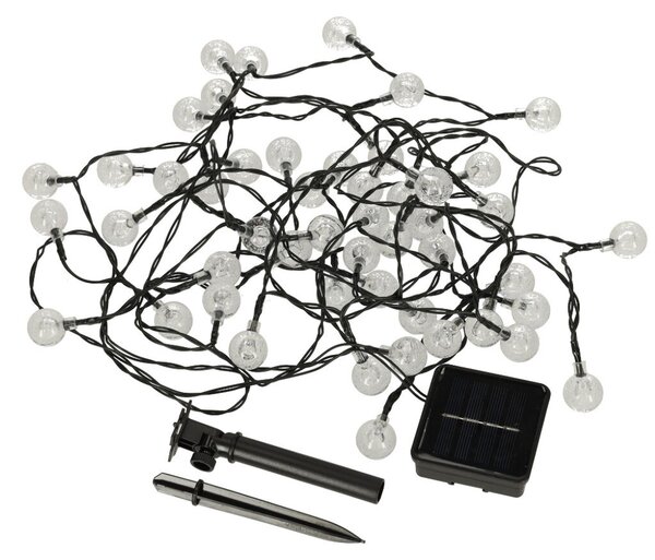 Solárne vonkajšie osvetlenie – guľové lampy, 7 metrov, 50 LED, teplá biela farba