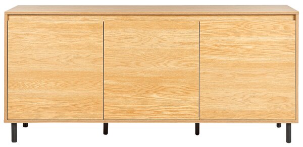 Komoda svetlé drevo MDF 165 x 75 x 40 cm čierne kovové nohy 3 dvierka úložný priestor moderný štýl obývačka spálňa