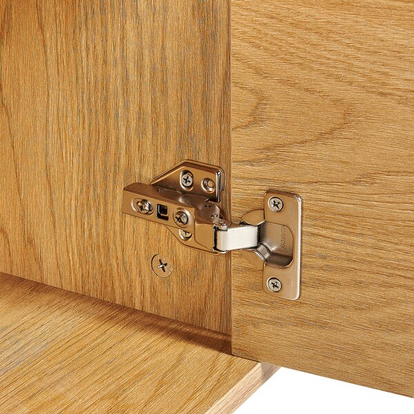 Komoda svetlé drevo MDF 165 x 75 x 40 cm čierne kovové nohy 3 dvierka úložný priestor moderný štýl obývačka spálňa