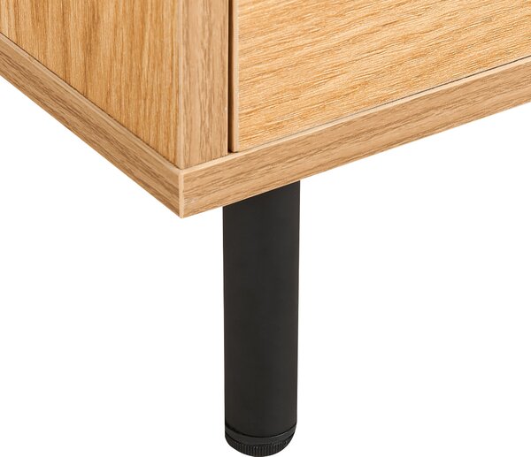 Komoda svetlé drevo MDF 165 x 75 x 40 cm čierne kovové nohy 3 dvierka úložný priestor moderný štýl obývačka spálňa