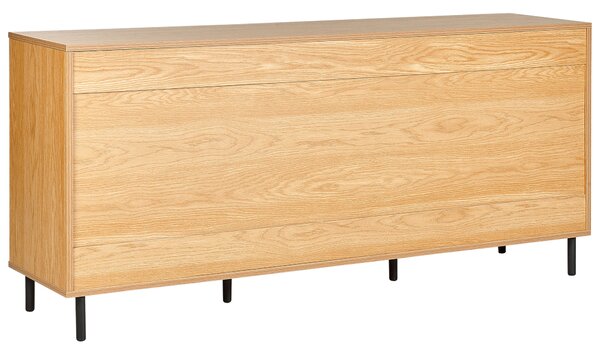 Komoda svetlé drevo MDF 165 x 75 x 40 cm čierne kovové nohy 3 dvierka úložný priestor moderný štýl obývačka spálňa