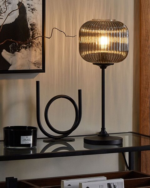 Stolná lampa čierna sivá kov sklo 50 cm nočné svetlo s tienidlom retro spálňa obývacia izba