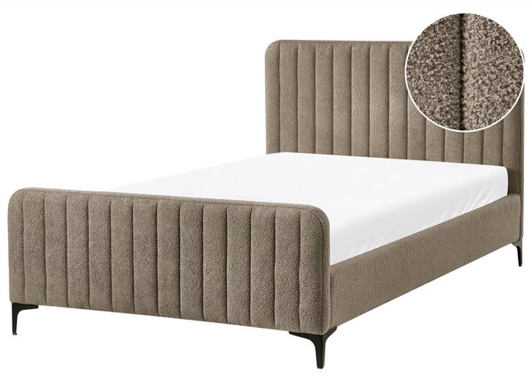 Posteľ sivobéžové buklé čalúnenie 120 x 200 cm prešívané čelo kovové nohy lamelový rošt moderný dizajn spálňa