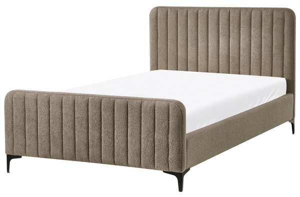 Posteľ sivobéžové buklé čalúnenie 120 x 200 cm prešívané čelo kovové nohy lamelový rošt moderný dizajn spálňa
