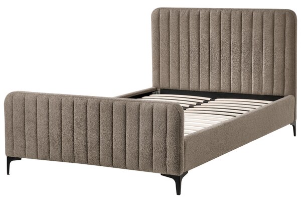 Posteľ sivobéžové buklé čalúnenie 120 x 200 cm prešívané čelo kovové nohy lamelový rošt moderný dizajn spálňa