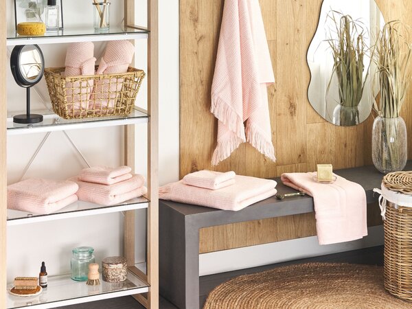 Sada 9 uterákov ružová bavlna polyester froté uteráky osušky kúpeľňová predložka uteráky pre hostí doplnky do kúpeľne