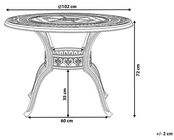 Záhradný jedálenský stôl hnedý hliník ø 102 cm okrúhly tvar moderný retro štýl exteriér