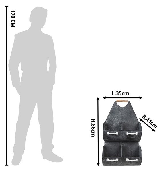 Čierna antik kovová nástenná polica so 4mi boxmi - 35*41*66 cm - Clayre & Eef
