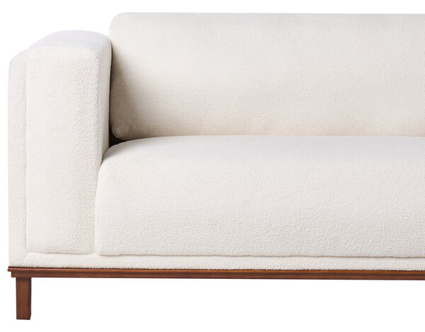 Ľavá rohová pohovka krémová biela buklé čalúnená 4-miestna drevené nohy moderný štýl nábytok do obývacej izby