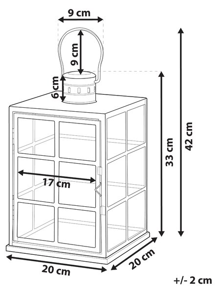 Lampáš čierny kovový 27 cm so sklenenými stenami s držiakom škandinávsky dizajn