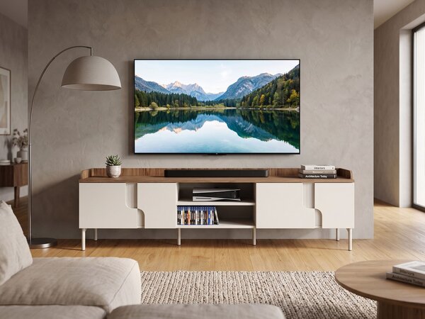 Široký TV stolík Positano - kašmír / orech alba