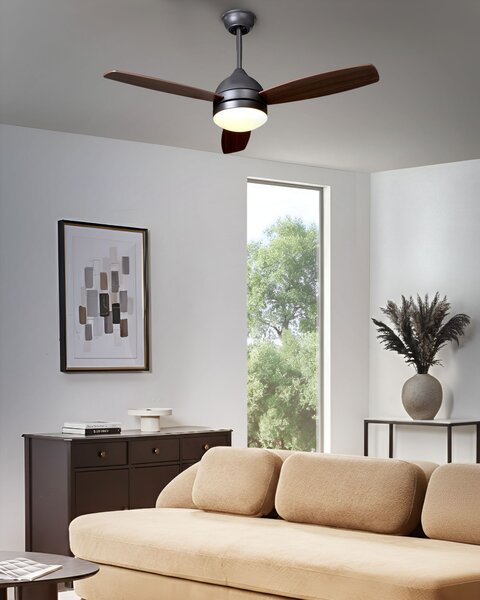 Stropný ventilátor s LED svetlom tmavohnedý syntetický materiál diaľkové ovládanie moderný škandinávsky dizajn obývacia izba