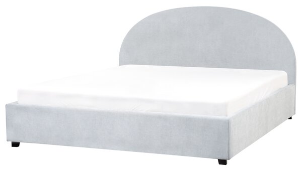 Posteľ s úložným priestorom svetlomodrá čalúnená ženilka 180 x 200 cm zaoblené čelo minimalistický retro dizajn spálňa