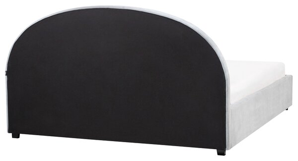Posteľ s úložným priestorom svetlomodrá čalúnená ženilka 180 x 200 cm zaoblené čelo minimalistický retro dizajn spálňa