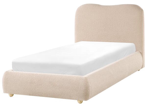 Posteľ s úložným priestorom béžová buklé čalúnenie 90 x 200 cm minimalistický moderný dizajn spálňa