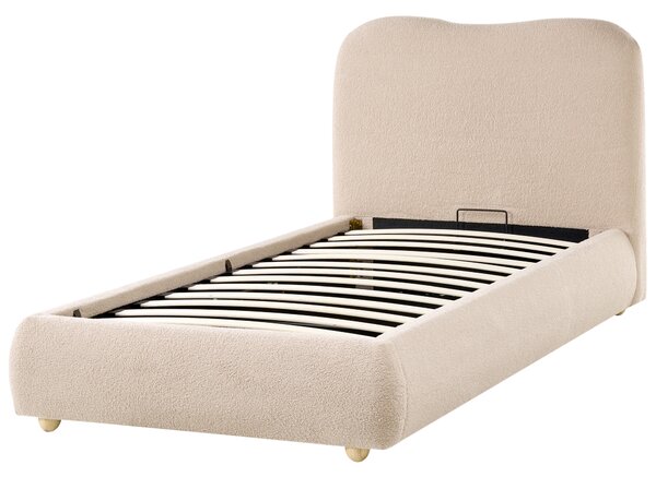 Posteľ s úložným priestorom béžová buklé čalúnenie 90 x 200 cm minimalistický moderný dizajn spálňa