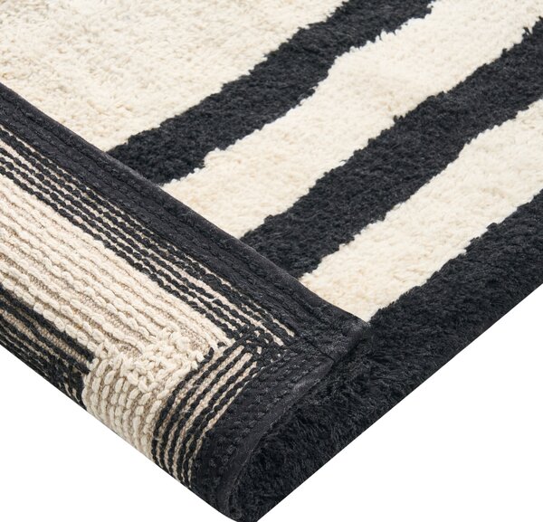 Kúpeľňová predložka béžová a čierna bavlnená obdĺžnikový tvar geometrický vzor 60 x 90 cm koberec do kúpeľne moderný dizajn