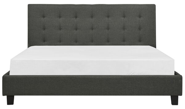 Posteľ tmavosivá látkové čalúnenie 180 x 200 cm vysoké prešívané čelo moderný štýl spálňa