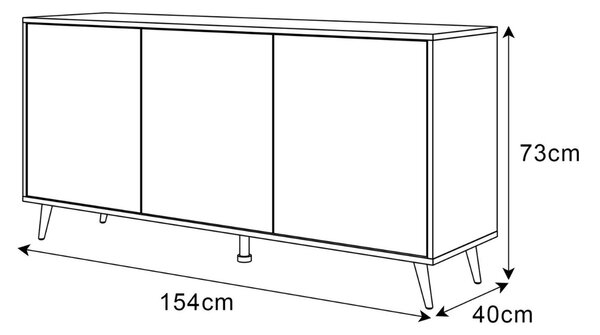 KOMODA ALWIN BIELA VYSOKÝ LESK 153cm ZLATÉ NOŽIČKY
