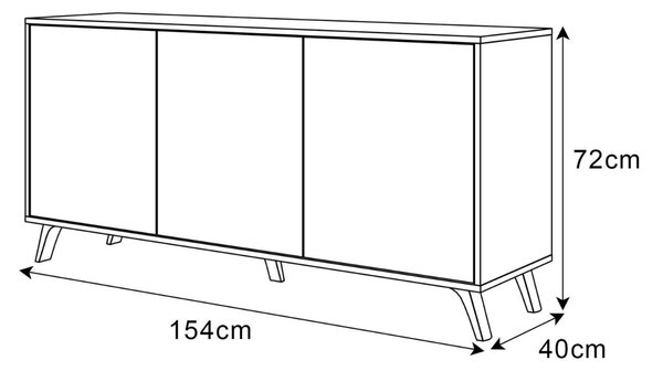KOMODA ALWIN BIELA VYSOKÝ LESK 153cm BIELE NOŽIČKY
