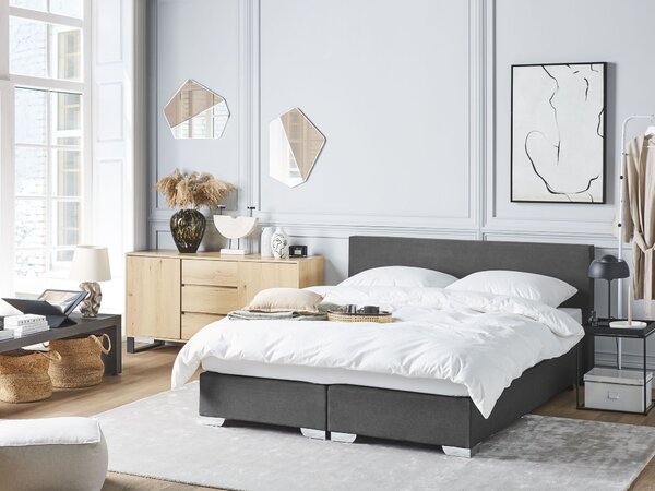 Kontinentálna posteľ tmavosivá látkové čalúnenie 160 x 200 cm vreckový pružinový matrac s čelom moderný štýl spálňa