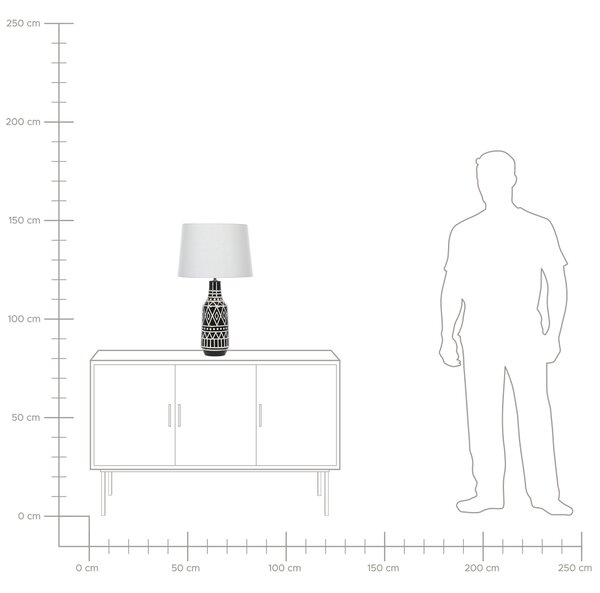 Stolná lampa čierna keramická 68 cm biele látkové tienidlo klasické stolové osvetlenie