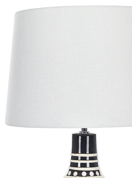 Stolná lampa čierna keramická 68 cm biele látkové tienidlo klasické stolové osvetlenie