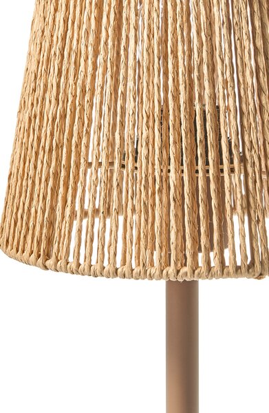Stolná lampa hnedá tienidlo z papierovej šnúry kovový železný podstavec matný povrch moderný boho štýl obývacia izba spálňa
