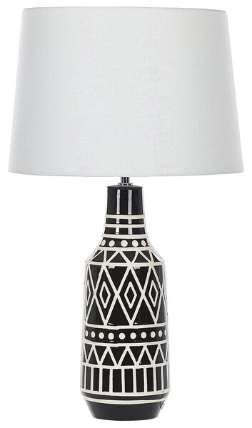 Stolná lampa čierna keramická 68 cm biele látkové tienidlo klasické stolové osvetlenie