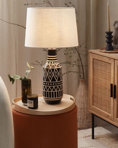Stolná lampa čierna keramická 68 cm biele látkové tienidlo klasické stolové osvetlenie