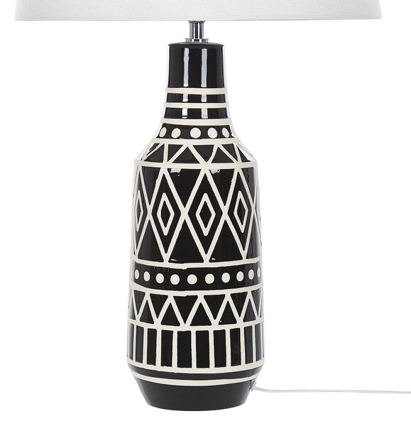 Stolná lampa čierna keramická 68 cm biele látkové tienidlo klasické stolové osvetlenie