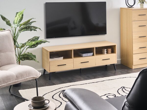 TV stolík svetlohnedý z MDF s 3 zásuvkami nábytok s úložným priestorom obývacia izba spálňa